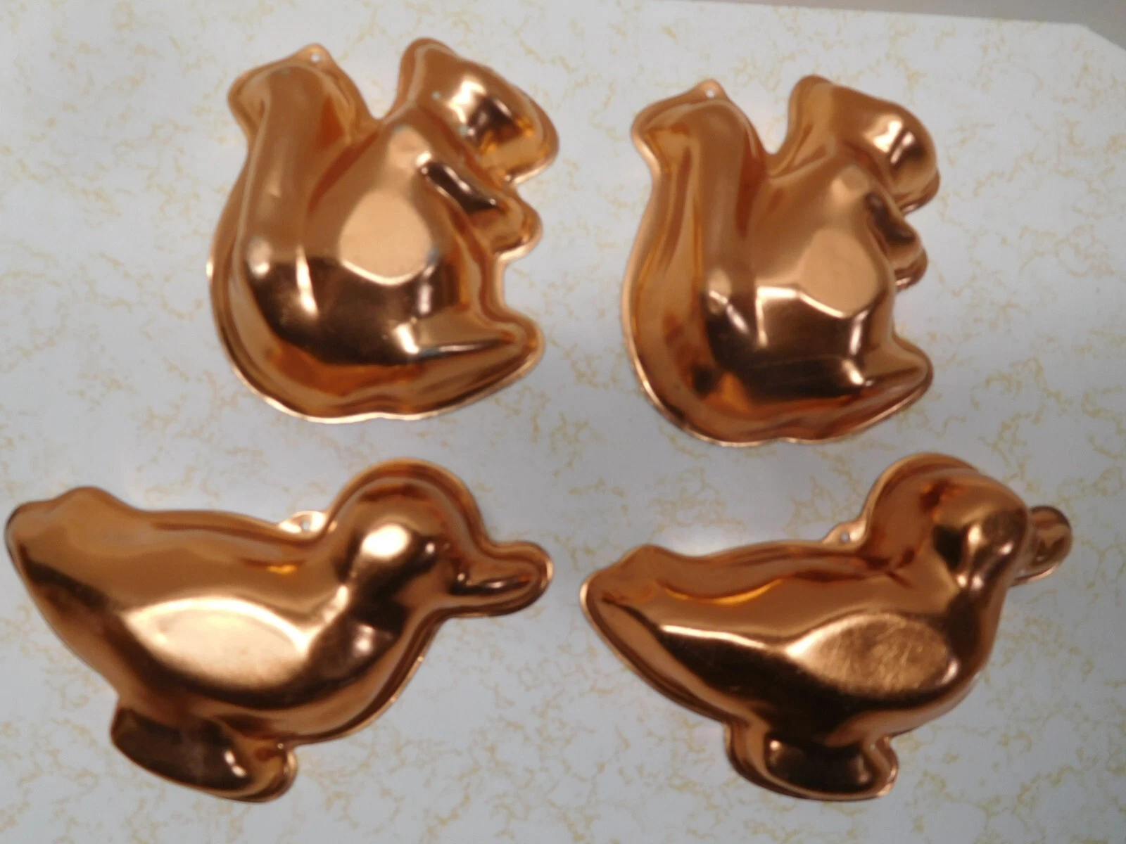 4 Copper Finish Ducks & Squirells Animals Muffin Pans