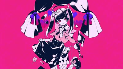 Anime girls art 2d portrait display pink background CCG Gaming Mat Desk