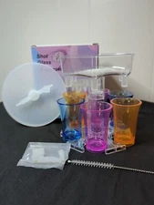 NIB Liquor Shot Dispenser w/ 6 Multicolor Shot Glasses Bar Barware Easy Pour