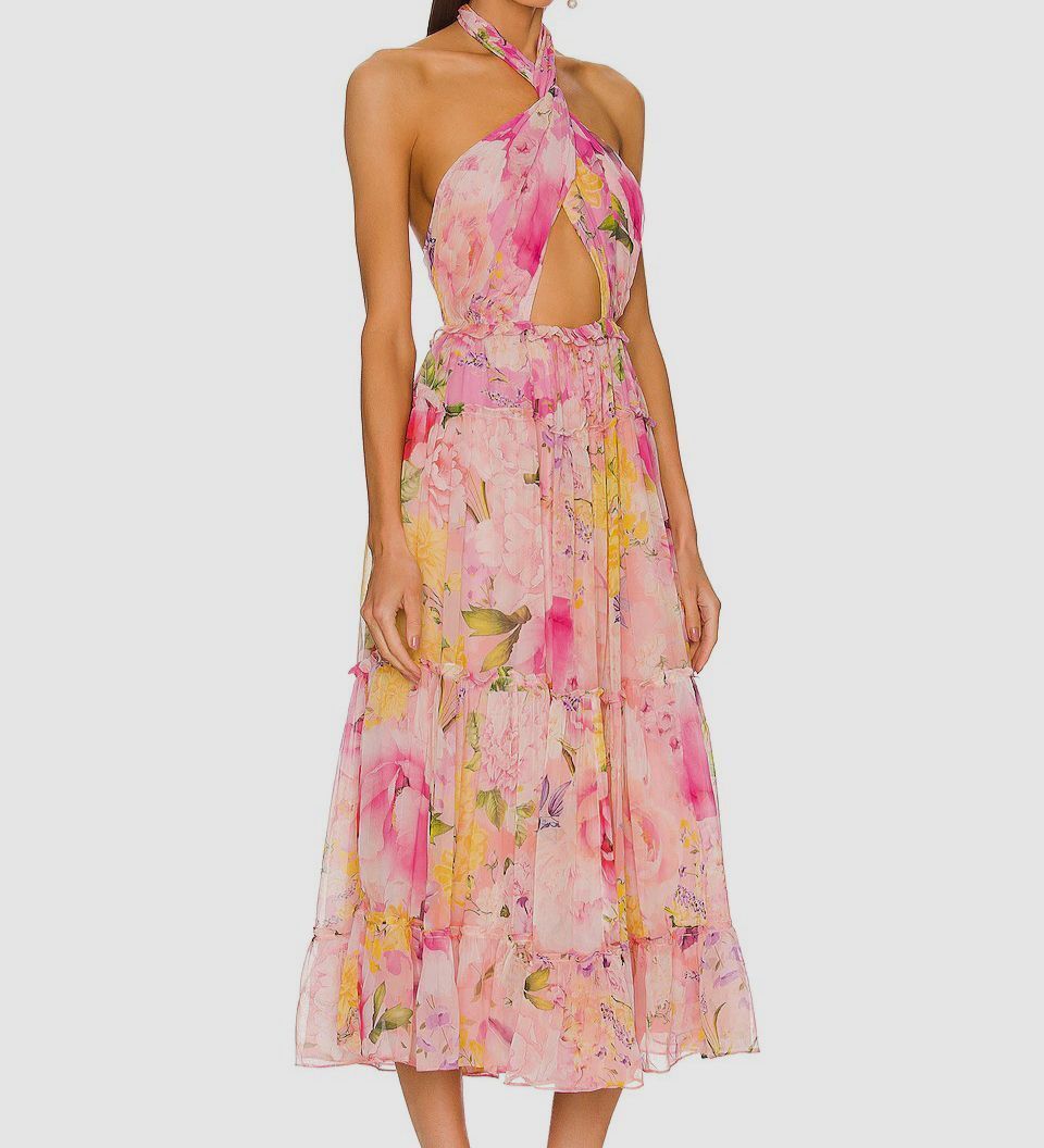 rococo sand midi dress Milo Strappy Midi Dress in White/Blue Blue XS