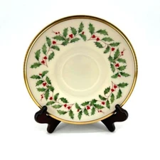 Lenox Dimension Holiday Holly Leaf Tea Saucer Gold Rim 6"