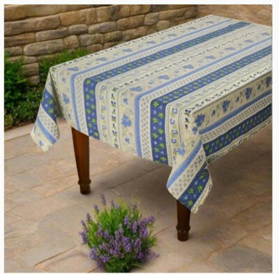LE CLUNY, MONACO CREAM FRENCH PROVENCE COATED COTTON TABLECLOTH, 72'' x 52'' , NEW