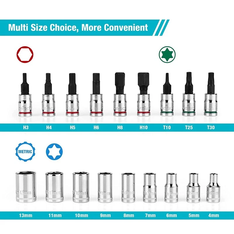 DURATECH 1/4" Dr Socket Set 20PC Metric Bit Sockets Ratchet Wrench Extension Bar - Image 2 of 4