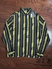 Versace  Black/Gold Chain Link Silk Button Up Shirt Sz IT54 US XL 100% Authentic