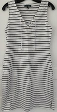 Lauren Ralph Lauren S Sleeveless Striped Dress Lace Up Front Black/white Striped