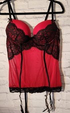 VTG PASSION FOREVER CORSET BUSTIER PUSH-UP 1X W/GARTERS, LACE, RIBBONS, -LOVELY