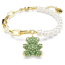 Teddy bracelet Crystal pearl, Bear, Green, Gold-tone plated, Round cut, 5669167