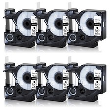 6PK 45013 Black on White Label Tape For DYMO LabelManager D1 260D 450D 400 1/2"