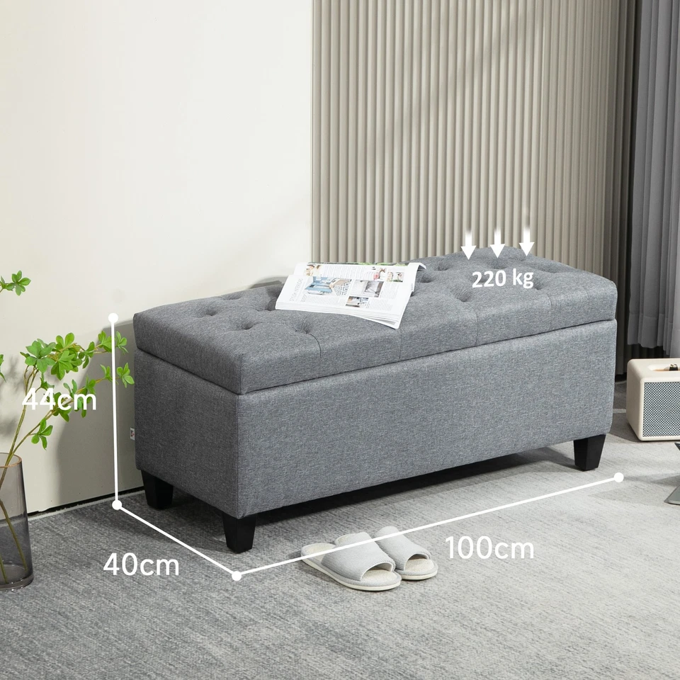 HOMCOM Luxus Sitzbank Polsterbank mit Stauraum Armlehnen Polyester Holz - Bild 4 von 4