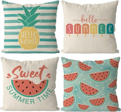 GAGEC Hello Summer Pillow Covers Set of 4 18x18 Popsicle Watermelon Pineapple