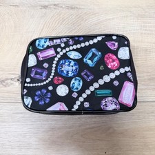 Lancome Makeup Bag Women Small Black Gemstone Pearl Print Crystal Zipper Pull