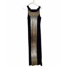 AB Studio Black Animal Print Sleeveless Maxi Dress Women’s Size Medium