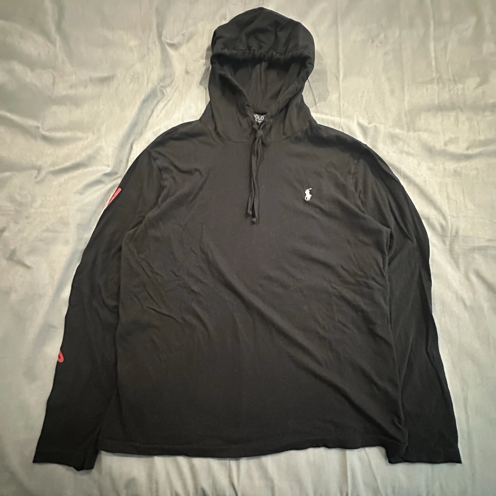 Polo Ralph Lauren Hoodie Shirt Mens Large Black Pullover Jersey Lightweight