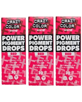 3x Crazy Color Power Pigment Tropfen Semi Permanent Farbton - Rot