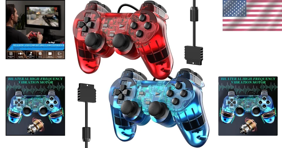 Ergonomic Wired Gamepad for PlayStation 2 - 5.6 ft Cable, Double Shock Design - Image 2 of 4