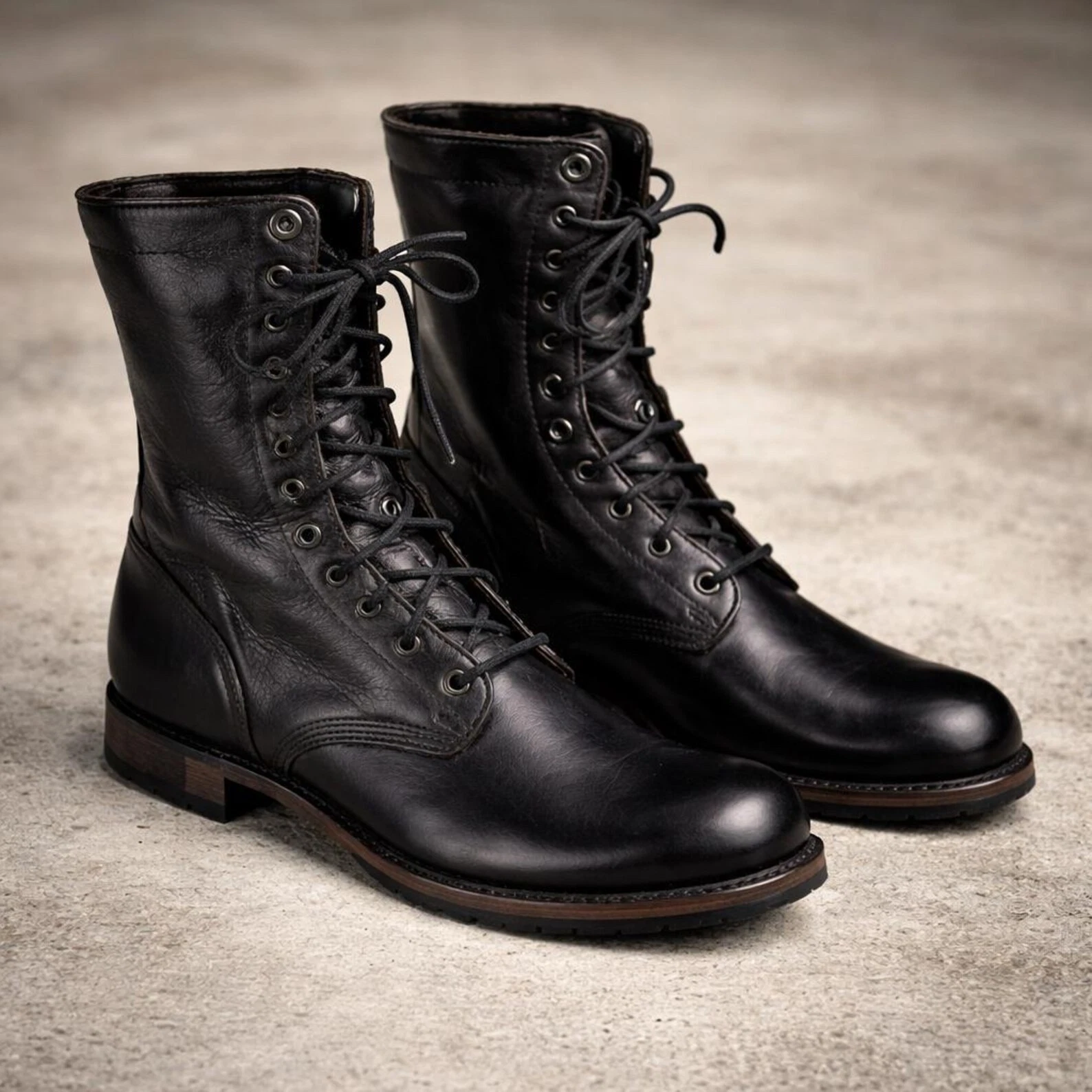 Handmade men black leather lace up dress boots, combat style boots for mens