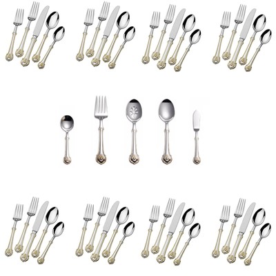 Wallace Napoleon Bee Gold Accent 18/10 Stainless Steel 45pc Flatware Set