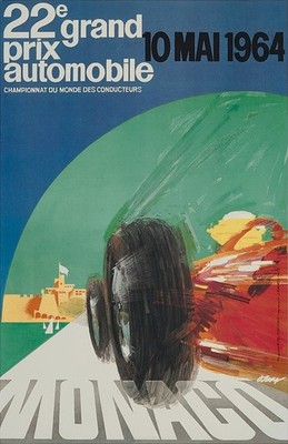 MONACO 1964 - Michael Turner, 1980er - Original Vintage Poster Mit Leinenrücken