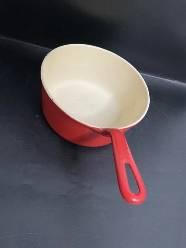 RARE Griswold Cast Iron Red and Cream Enameled #84 Saucepan - NO LID