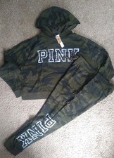 Victoria's Secret Pink Camo Crop Hoodie  Camo Jogger Pants Set L 2018 Htf