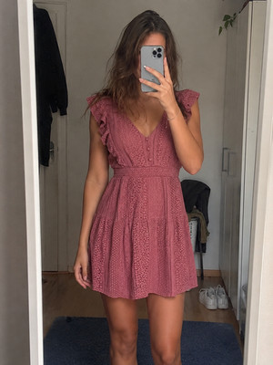 Vero Moda Damen Kleid S 36 Altrosa Spitzenkleid Mini Sommerkleid Boho Spitze