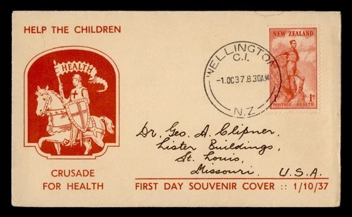 DR WHO 1937 NEW ZEALAND FDC HEALTH STAMP WELLINGTON M78936