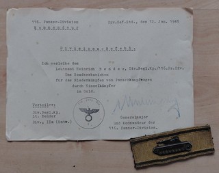 Panzervernichtungsabzeichen Orden Eisernes Kreuz Ehrenzeichen Urkunde