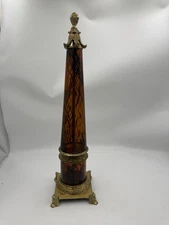 🌟Bombay Company Glass Tortoise Obelisk Brass Amber Accents 19” Sculpture🌟