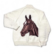 Vintage 50s 60s Handmade Cowichan Wool Sweater Jacket Horse Horseshoe XL