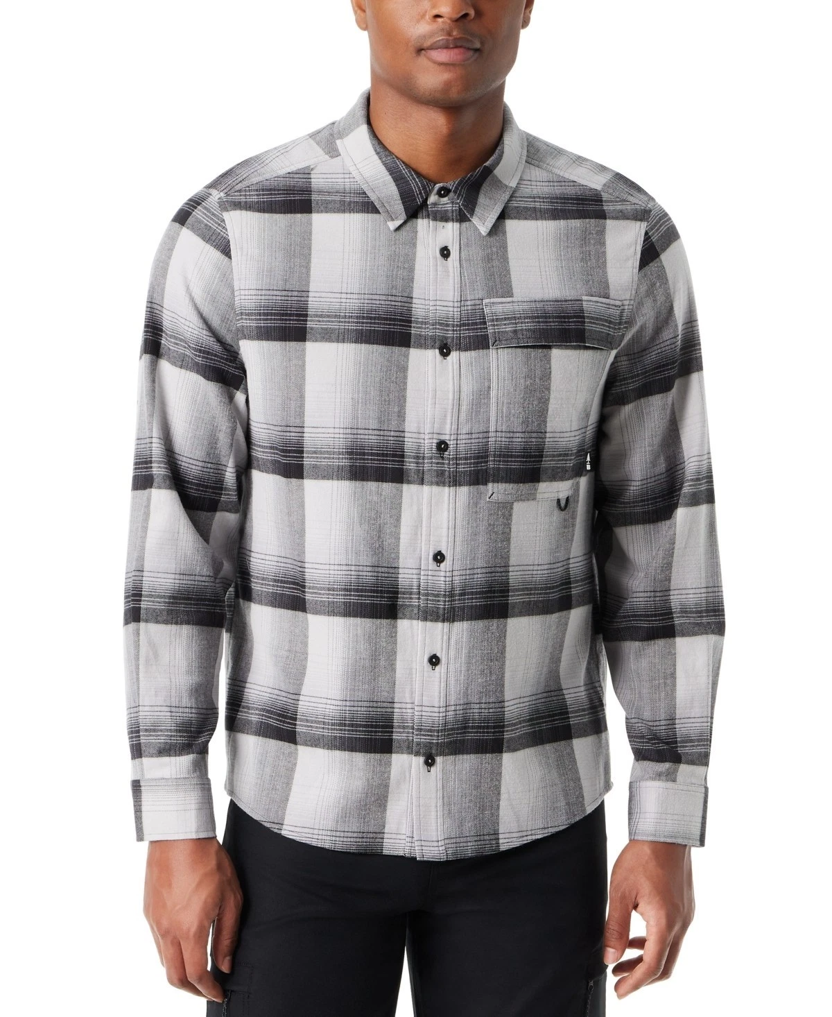 Bass Outdoor Flannel Shirt Men's 2XL Htr Gray Classic Fit Plaid Stretch Pocket