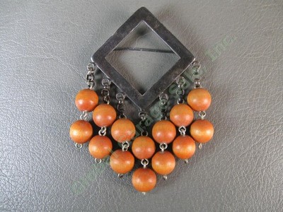 VTG Kaija Aarikka Handcrafted Finnish Silver Wood Bead Brooch Pin MCM Finland NR