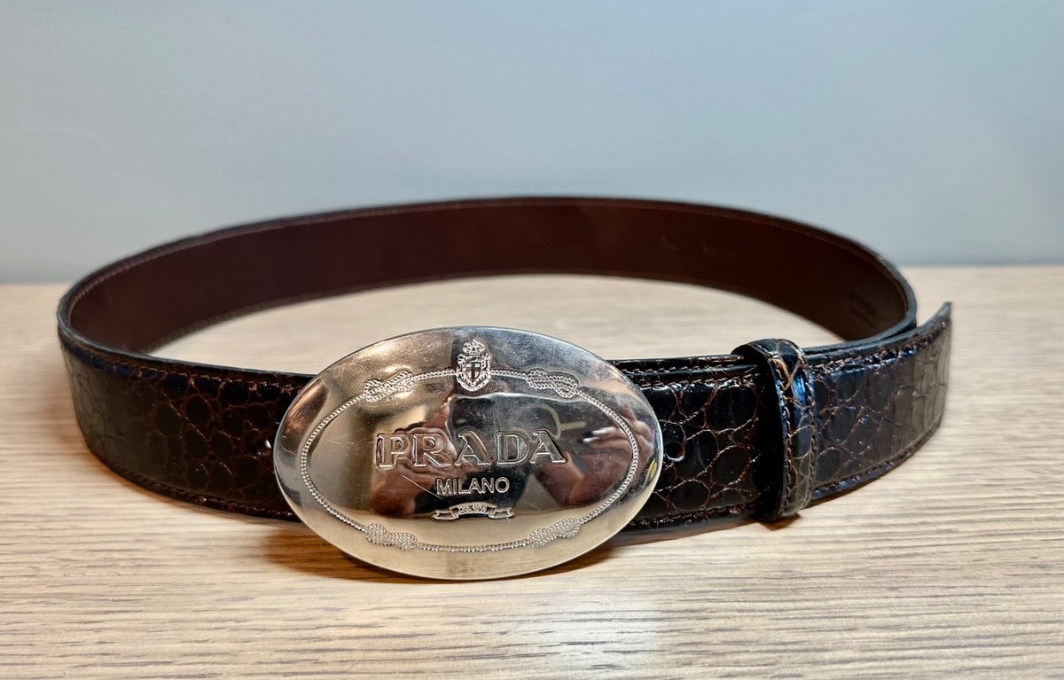 小物 90s prada l plate leather belt PRADA Milano 90s Silver Leather Belt • Small – Love Street Vintage