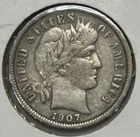 1907 10c Barber Dime ** T4996