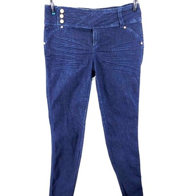 Clash Women Jeans Skinny Denim Blue Quilted Waist Pearl Button Front Size 15