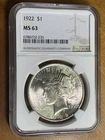 1922 Peace Silver Dollar S$1 NGC MS63 Choice Uncirculated