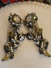 Lunch At The Ritz Style Clip On Earrings Rare Find SAGUARO & COWBOY BOOTS 4-1/2"