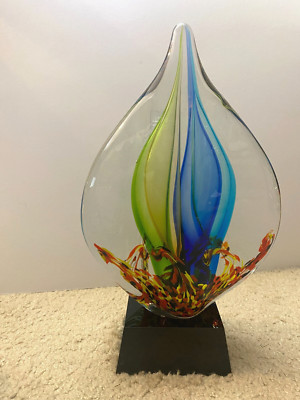   Vtg Murano STYLE Art Glass Teardrop Trophy   14  Blown Coral Figurine  