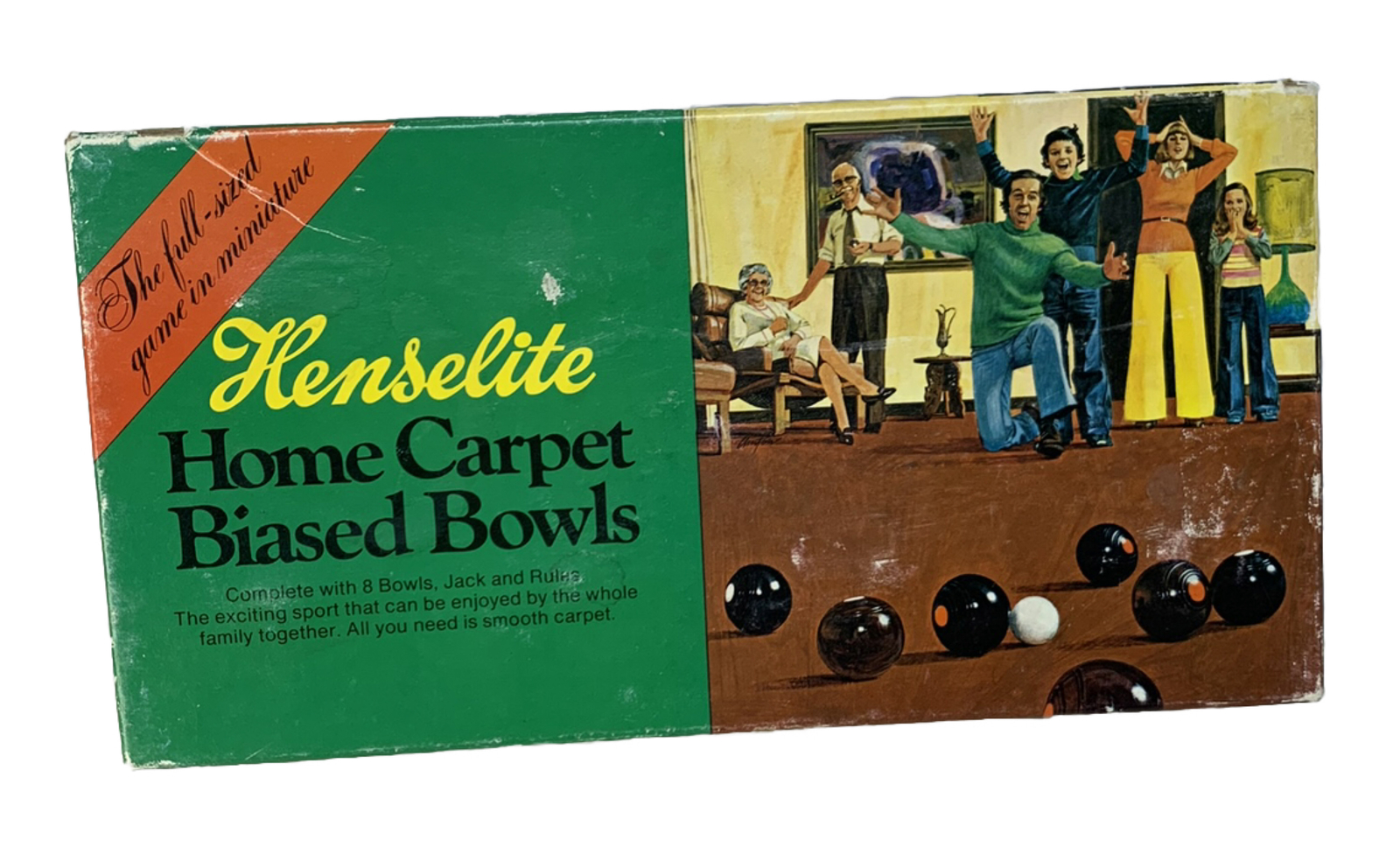 Vintage Henselite Home Carpet Biased Bowls JUNIOR Full Sized Game in