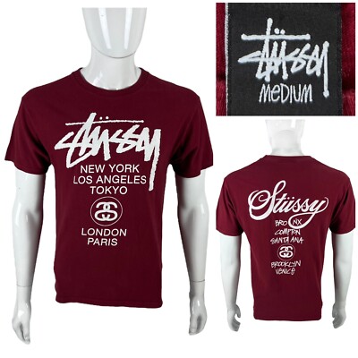 Stussy x DSM Shirt Medium World Tour Burgundy New York Paris Tokyo