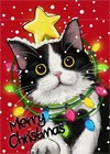 Merry Christmas Tuxedo Cat Decorative Garden Flag, Red Xmas Holiday Pet Yard .