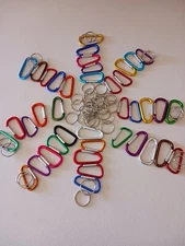 5 CARABINER  KEY RINGS, MIXED SIZES  1   3/4 inch & 2 inch ,VARIOUS BRIGHTCOLORS