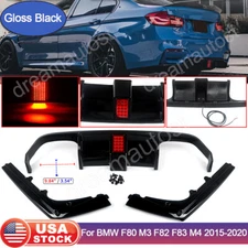 For 2015-2020 BMW F80 M3 F82 M4 Rear Bumper Diffuser Lip W/ LED PSM Gloss Black