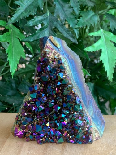 Aura Amethyst (Rainbow) Clusters, Rainbow Aura Amethyst Geode with Cut Base - Picture 8 of 32