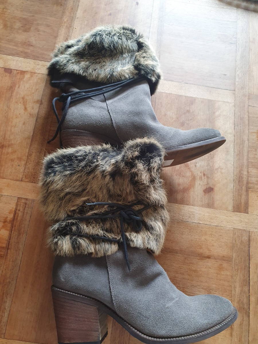 Daim Bottes A Revers Femme Bottines à Revers Fourrure Daim Gris