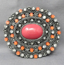 Western Floral Statement Belt Buckle Rhinestones Coastal Cowgirl Vtg 90s .BMW608