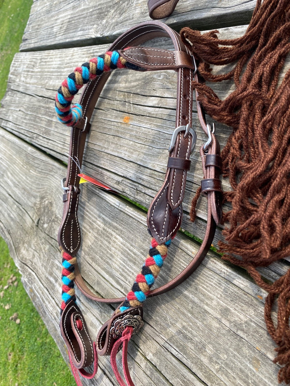 Showman Desert Blaze mohair string fringed Western breast collar/headstall set