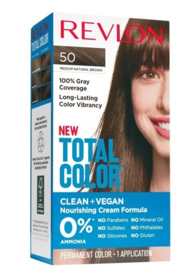Revlon Total Color 50 MEDIUM NATURAL BROWN Cream Formula Hair Color Vegan