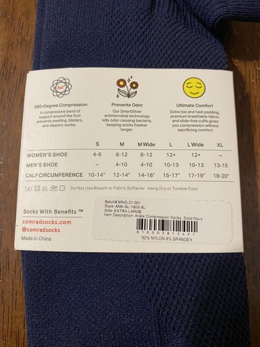 Calze a compressione Comrad Allies blu nuove con etichetta altezza caviglia uomo XL 13-15 comode - Foto 3 di 3
