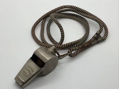 VINTAGE THE ACME THUNDERER WHISTLE WITH ORIGINAL LANYARD MADE IN