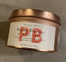 Trader Joe's Peony Blossom Candle PB Scented 5.7 oz Tin Rose Gold 